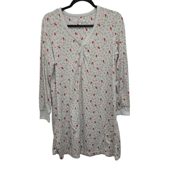 Carole Hochman Womens V-Neck Nightgown PM White Red Floral Pattern 4186 - Picture 1 of 8